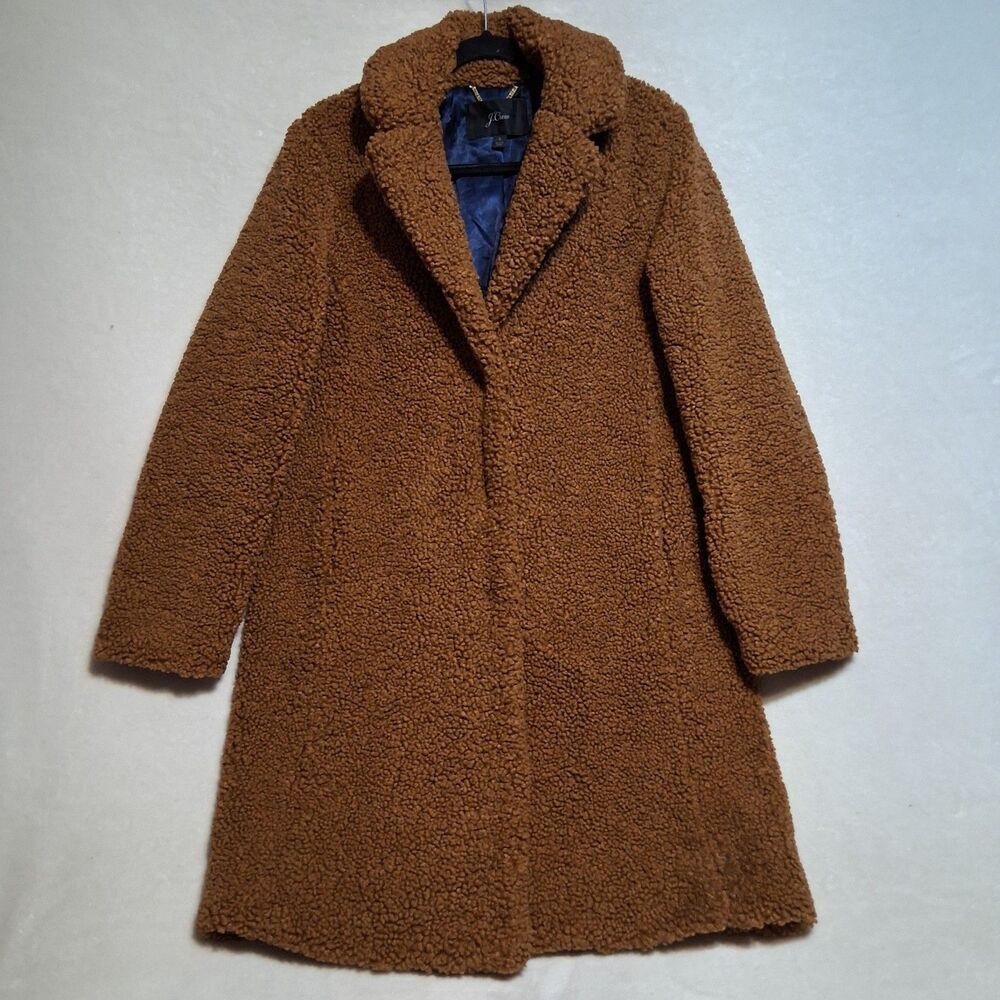 J Crew S Coat Topcoat Brown Mid Length Teddy Cozy Warm Classic Preppy Timeless